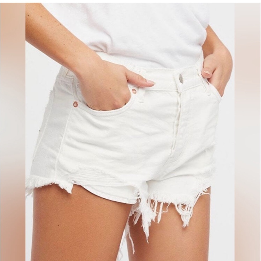Free People Loving Good Vibrations Cutoff Distressed Shorts In Spring White